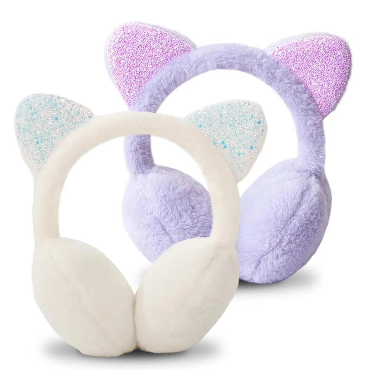 Paraorecchie Bambini, 2 Pezzi Scalda Orecchie Ragazze Copriorecchie Regolabili Confortevole Paillettes Peluche Morbido Paraorecchie per Le Attività All'Aperto