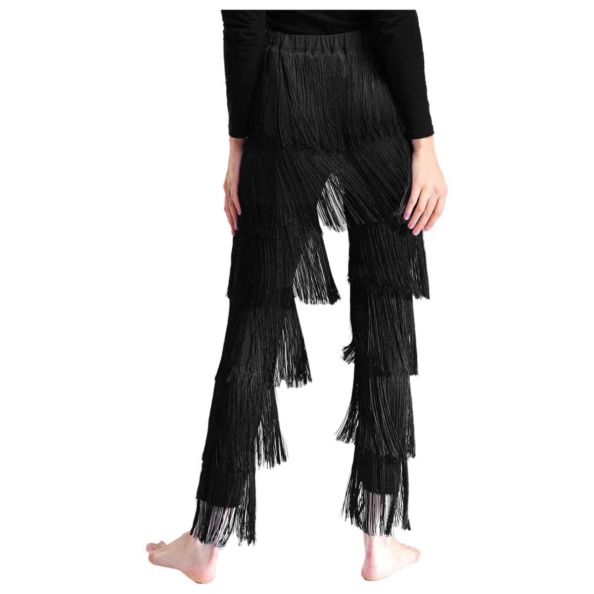 Pantaloni da danza latina con frange da donna, pantaloni da danza Rumba Tango Chacha Salsa, costume da ballo