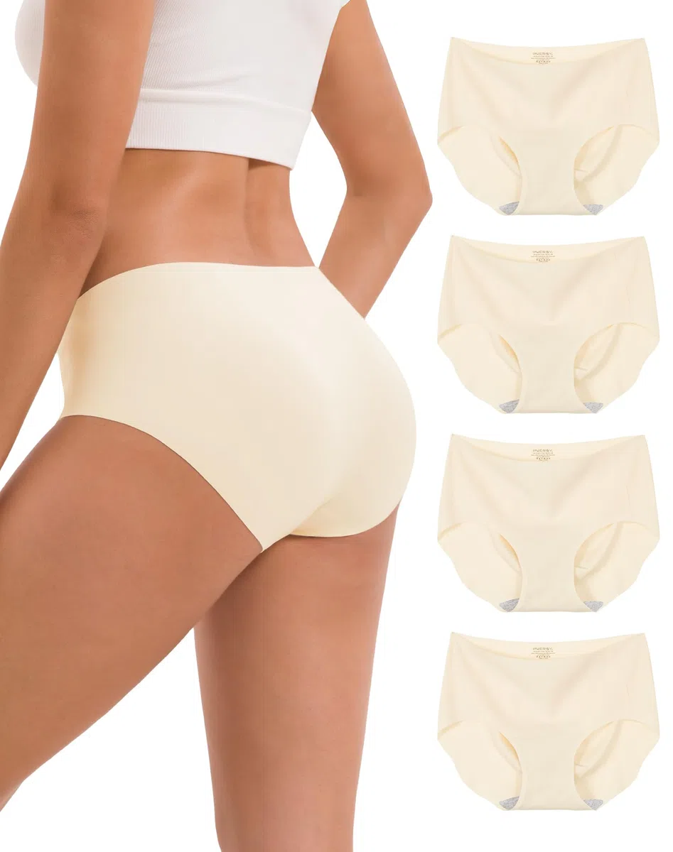 INNERSY Mutande Donna Senza Cuciture Slip Invisibili Culotte Vita Media Intimo Comodo Pacco da 4