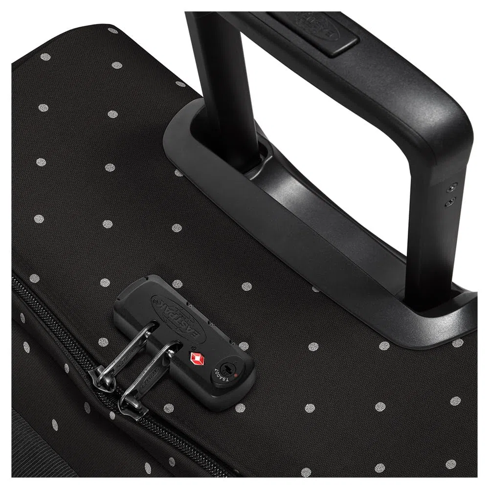 Eastpak Tranverz M Valigia Media 78L (67 x 35,5 x 30 cm), Bagaglio a Ruote, Valigia Leggera e Resistente con Doppio Scomparto, Manico Telescopico e Serratura TSA - DOTS BLACK SILVER