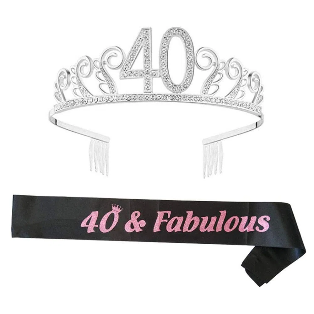 byou Compleanno Corona Diadema, Strass Corona Diadema con Satin Sash per Feste di Compleanno