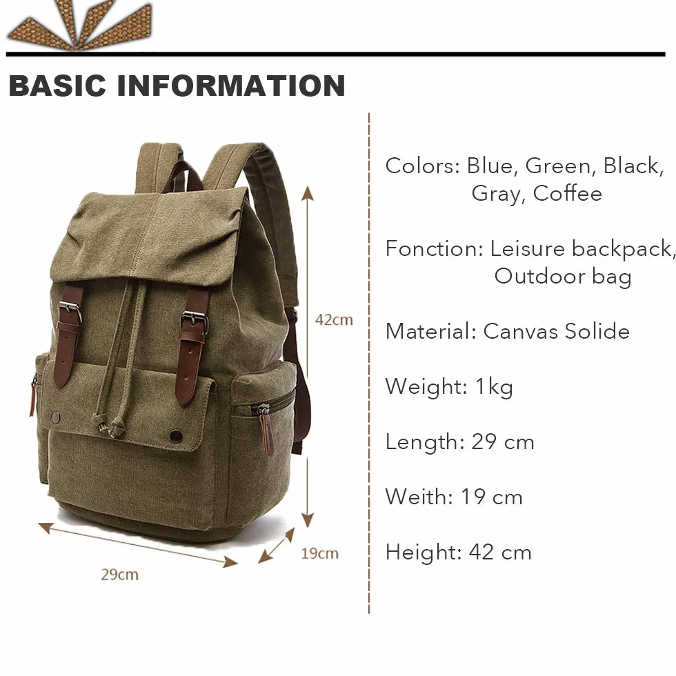 Vintage Zaino Canvas Casual, Verde