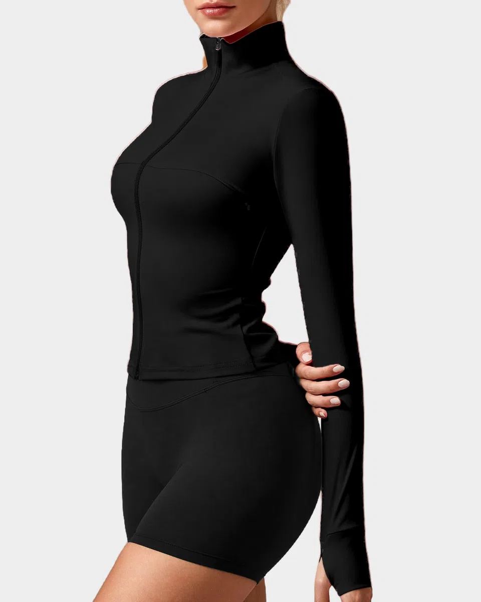 Giacca Sportiva Donna Maniche Lunghe Felpe Corsa Aderente Giacca da Invernale Leggera Giacca da Palestra Traspirante con Foro per il Pollice Giacche con Cerniere Top Fitness Jogging Running