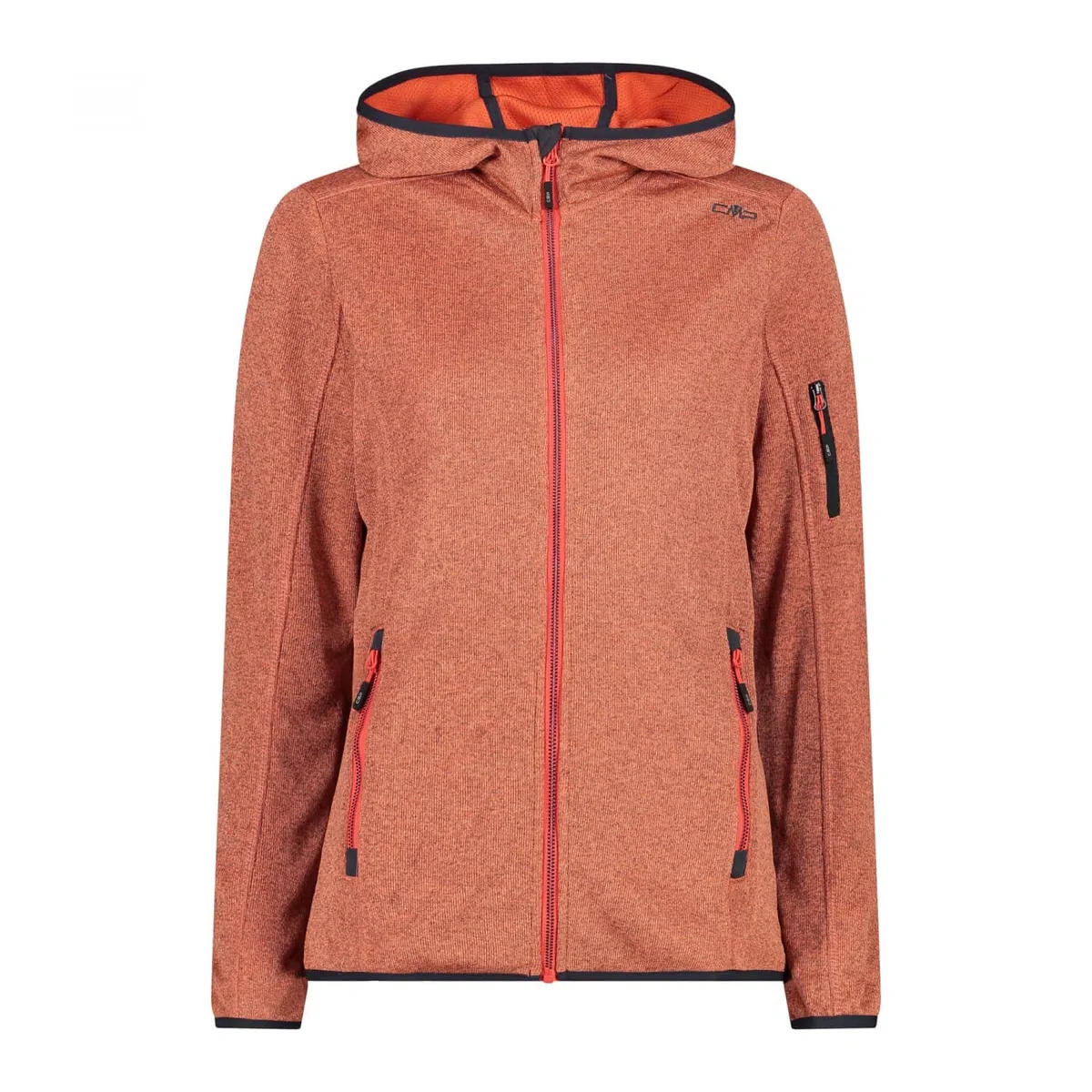 CMP - Giacca Knit-Tech da Donna con Cappuccio Fisso, Campari-Lighter, 44
