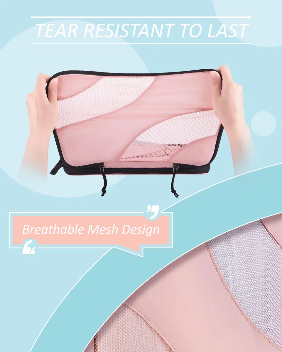 Compressione Packaging Dadi per Viaggi, BAGSMART 6 Set Viaggio Imballaggio Cubo per Valigia Compressione Valigia Organizer Bag, Colore: rosa., 4 pezzi