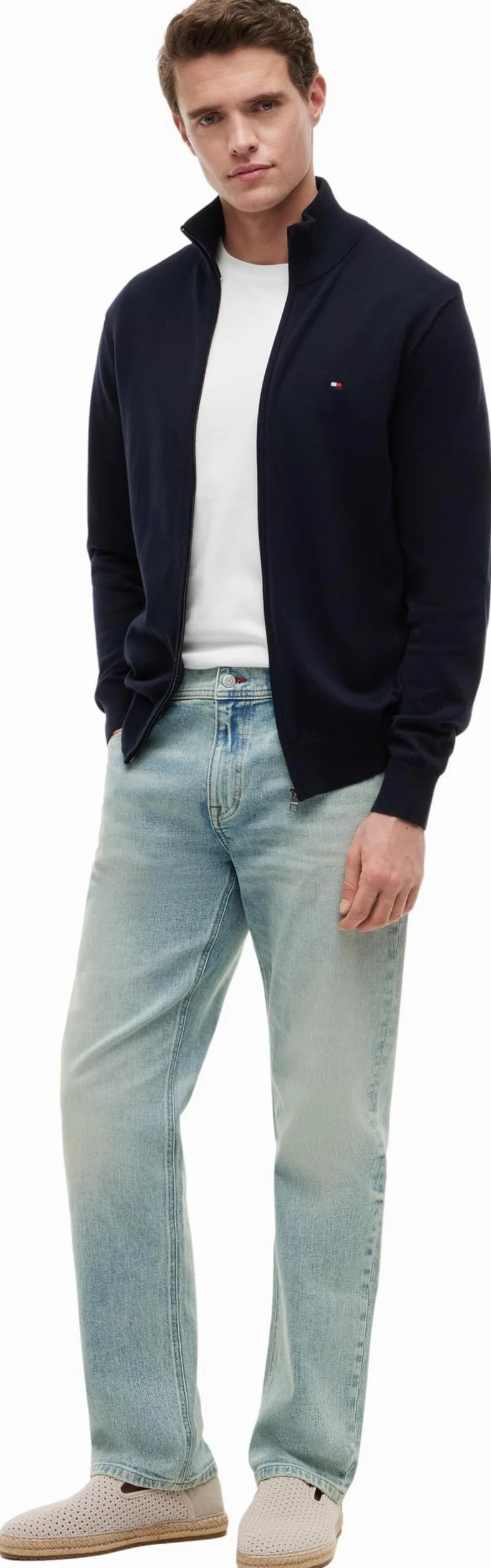 Tommy Hilfiger Uomo Pullover con Cerniera Essential Cotton Zip Thru Collo alla Coreana
