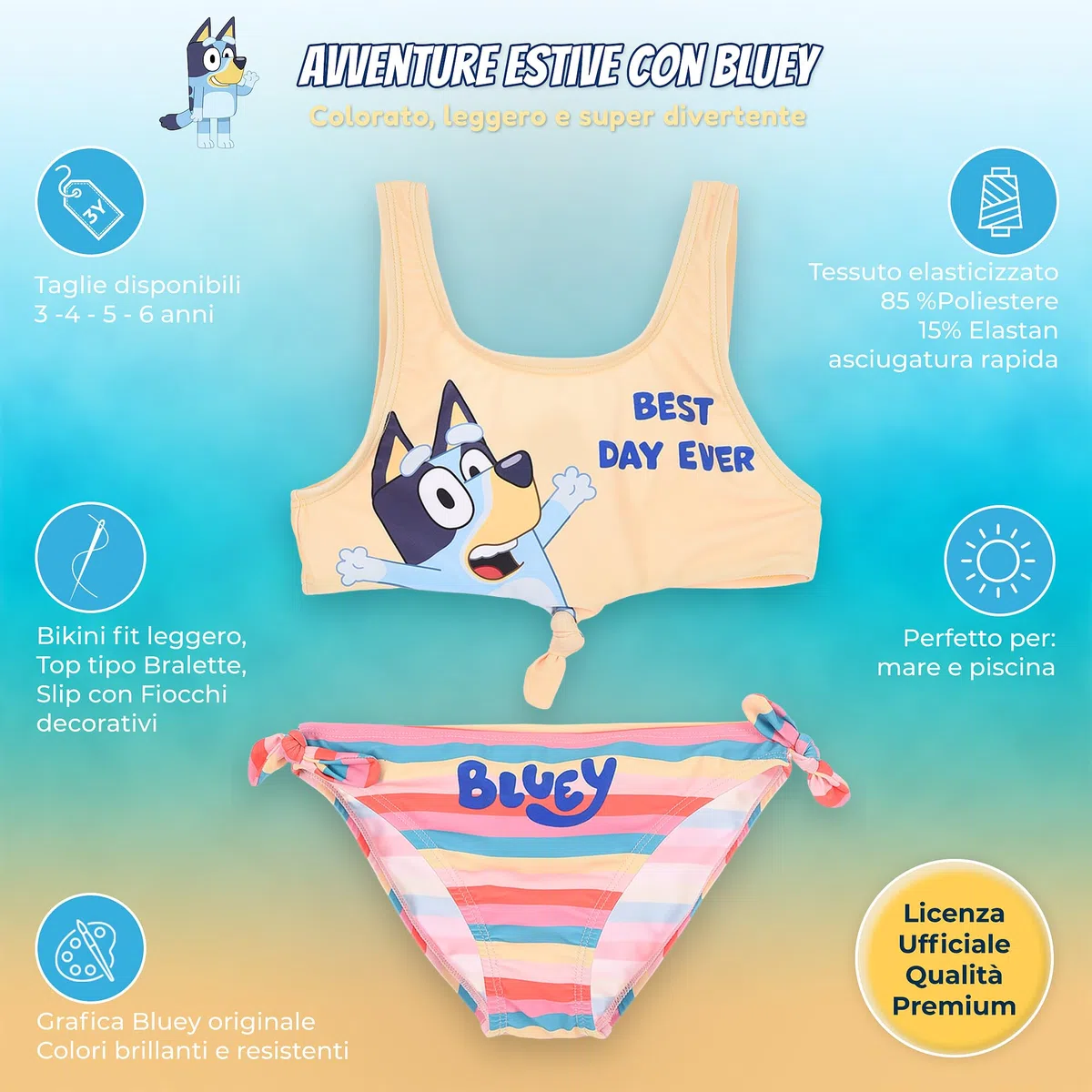 BlueY - Bambina Costume da Bagno Intero 1 Pezzo o Bikini 2 Pezzi Monokini - Bambino Slip Pantaloncino Parigamba Boxer Mare Piscina - Licenza Ufficiale