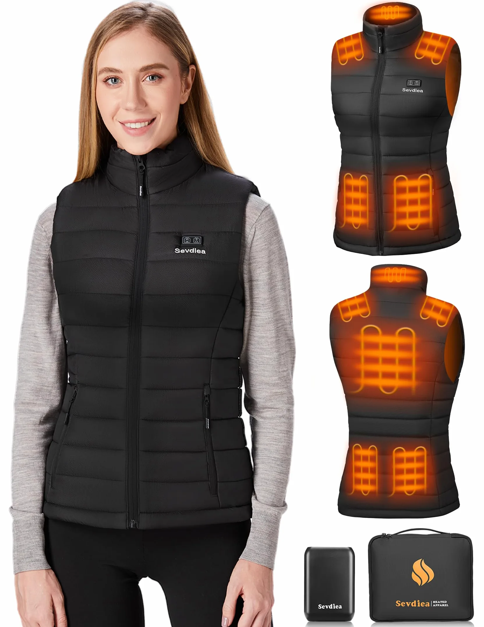 Gilet Riscaldato Donna con Batteria Inclusa 7.4V da 16000mAh, Ricaricabile Gilet Riscaldato con Batteria Inclusa