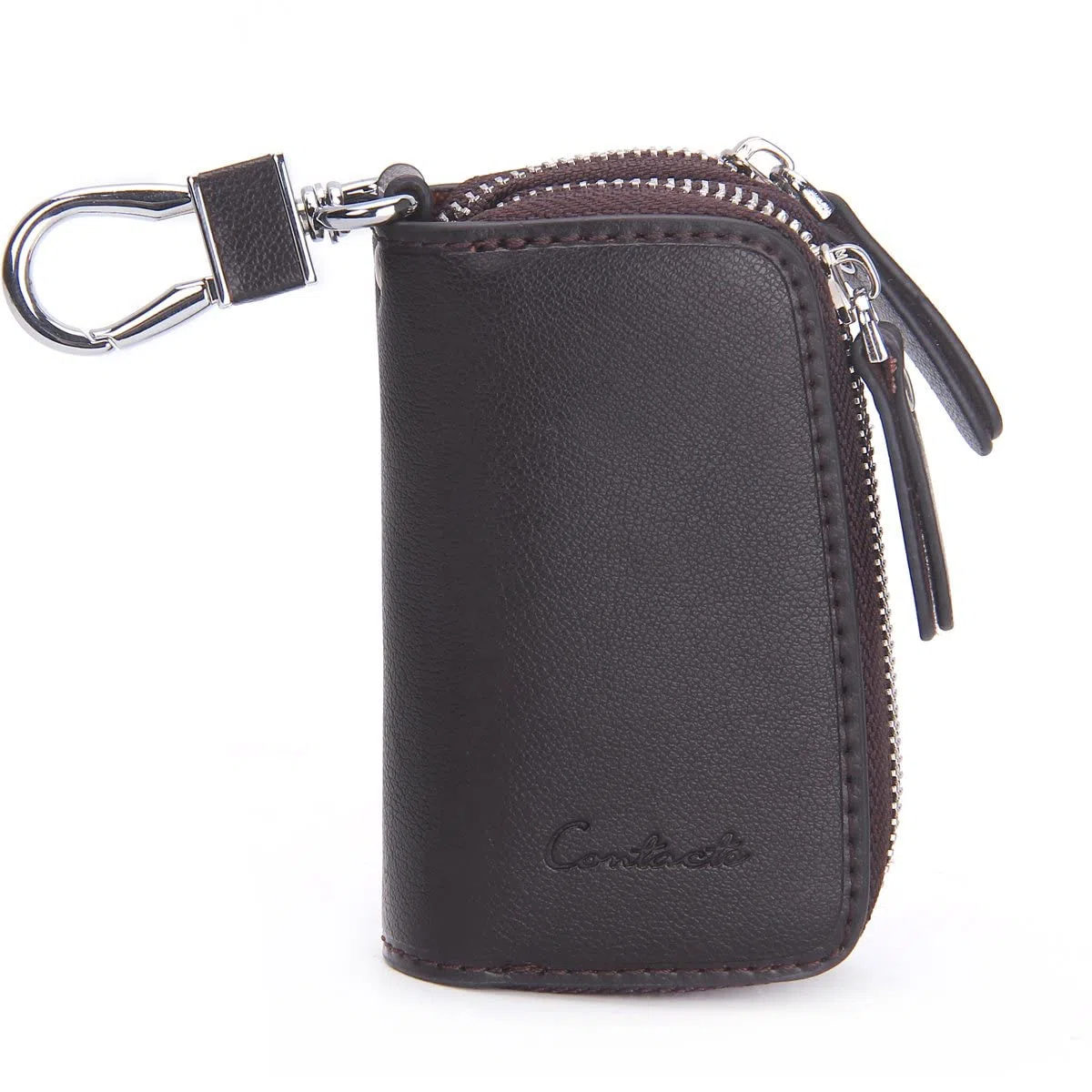 Contacts Portachiavi in pelle, unisex, grande, con 2 zip, in pelle, a portafoglio, per chiavi dell'auto