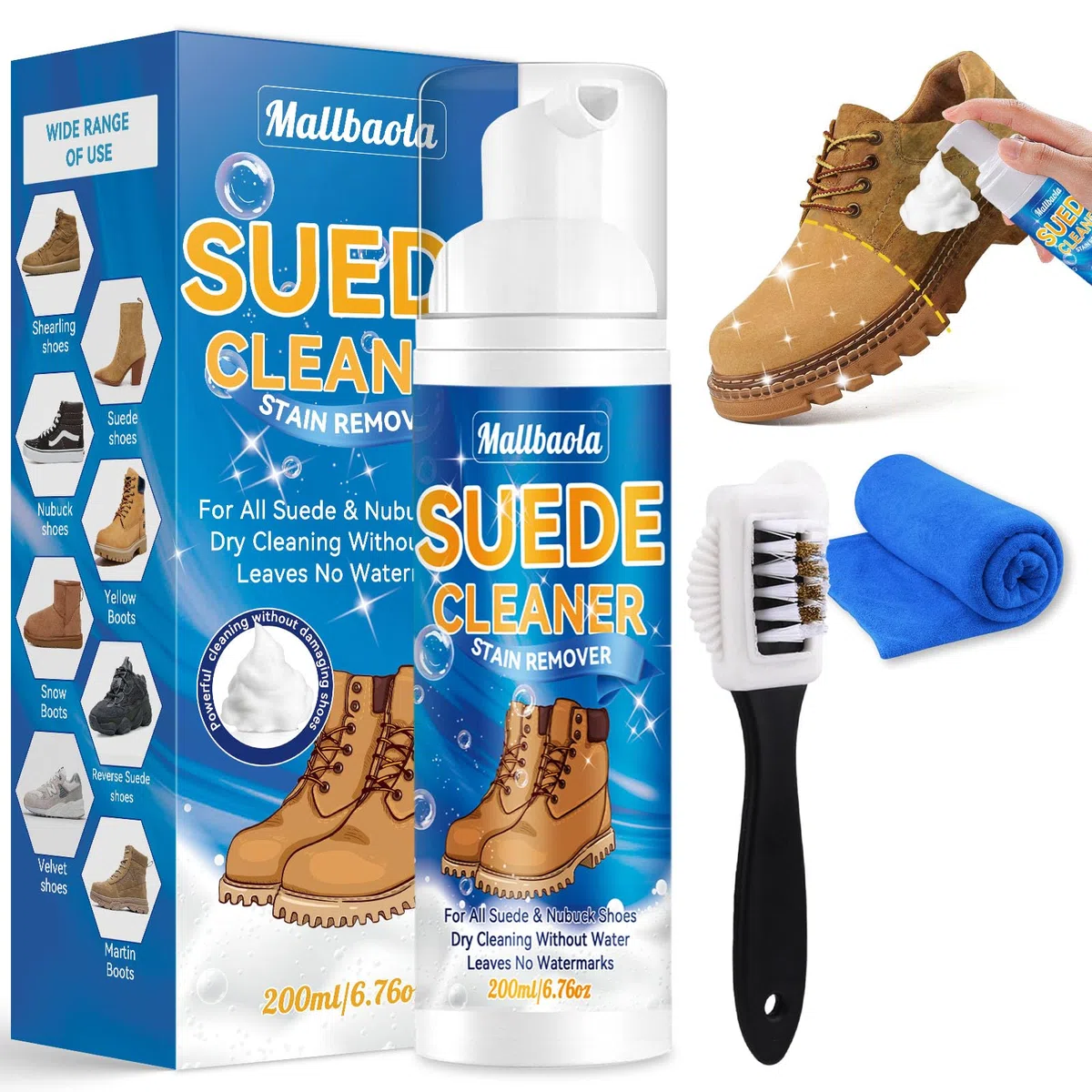 Pulizia Scarpe Scamosciate, Kit Pulizia Scarpe, Pulisci Scarpe con Spazzola e Asciugamano, Pulizia Camoscio Scarpe Schiuma Rimuove Macchie, Suede Cleaner per Scamosciato, Nabuk, Maglia,Sneakers,Pelle