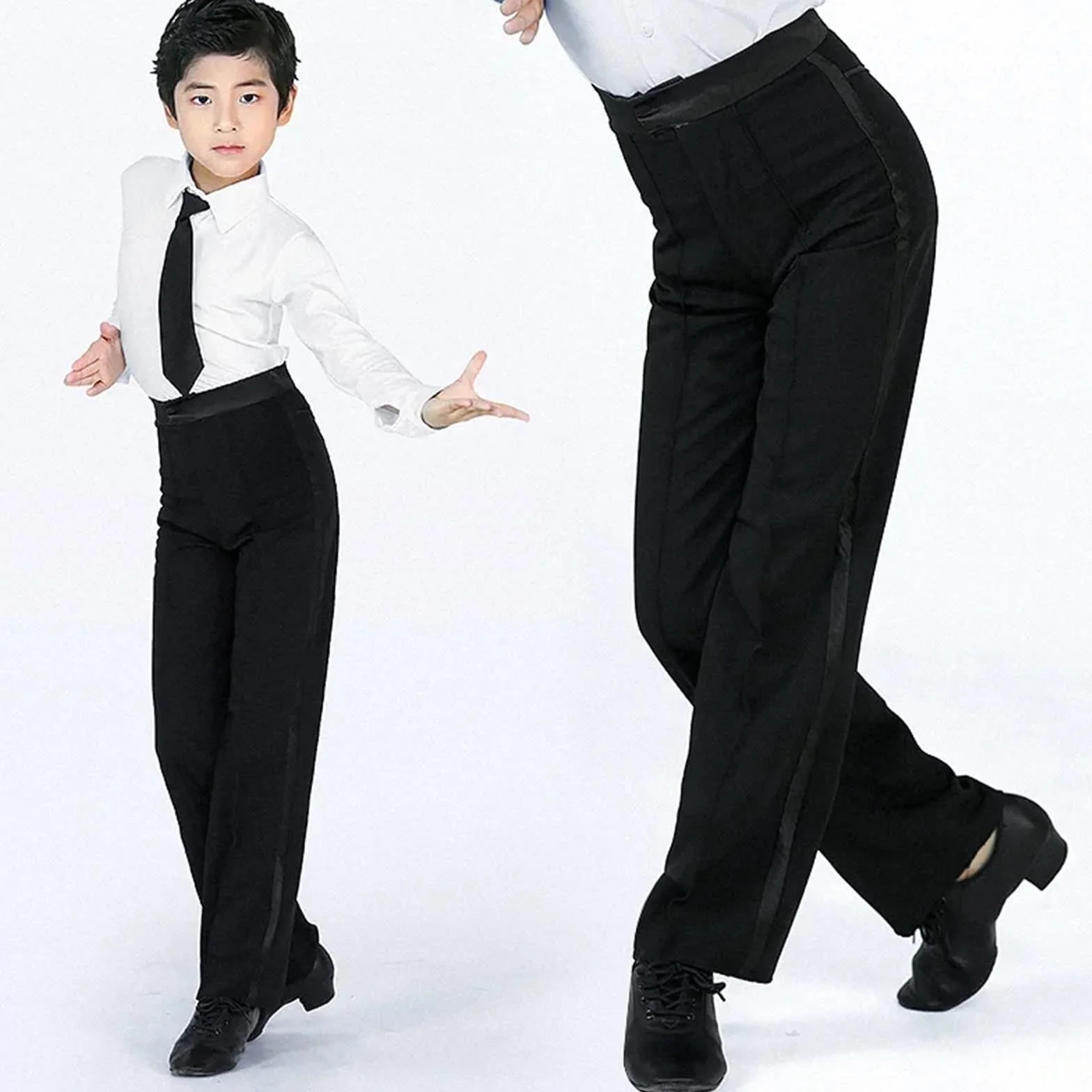 Pantaloni da Ballo Latino da Uomo Pantaloni da Ballo Latino Uomo, Moderni Sala, for Ragazzi, Ballerino Neri in Raso(Size 1.8 Waist 64)