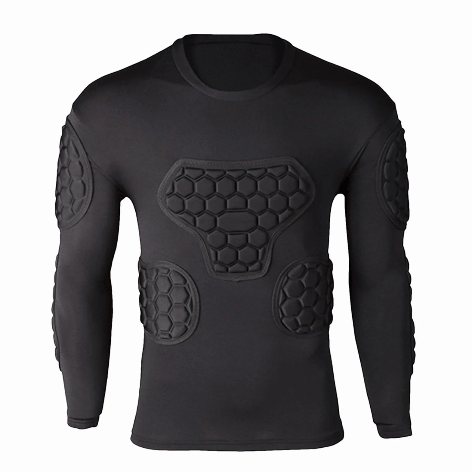 Maglia Da Calcio Imbottita - Maglia A Compressione Da Calcio Nera A Maniche Lunghe, Maglia Da Calcio Imbottita Per Adulti E Bambini | Maglia A Compressione Imbottita Da Calcio, Maglia Da Uomo Con Spal