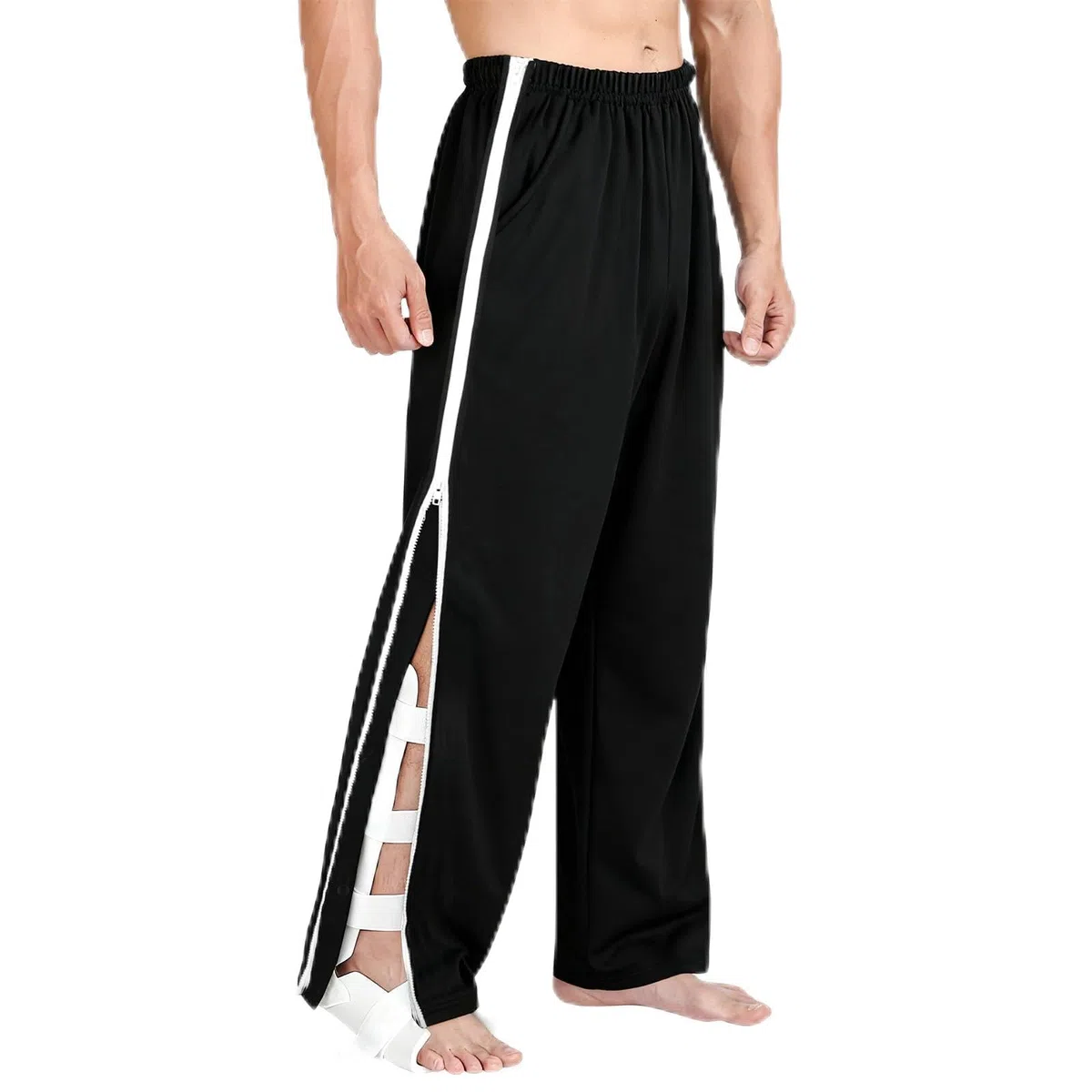 Pantaloni da Riabilitazione da Uomo, Pantaloni Sportivi Postoperatori con Cerniera Laterale, Uomo Reha Baggy Pantalone con Elastico in Vita, per Allenamento, Postoperatorio, per il Tempo Libe