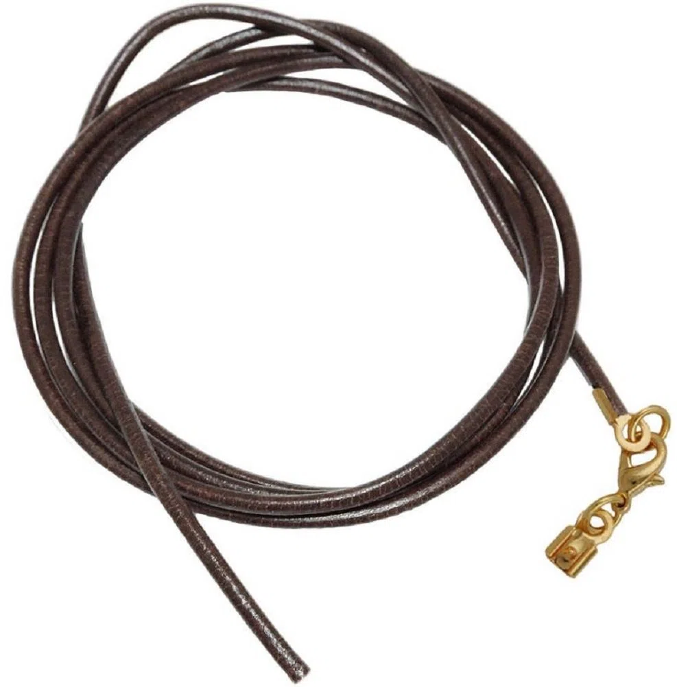 Collana in cordoncino di pelle per pendente, da uomo, donna, con chiusura a moschettone, placcata oro, 1 m x 2 mm