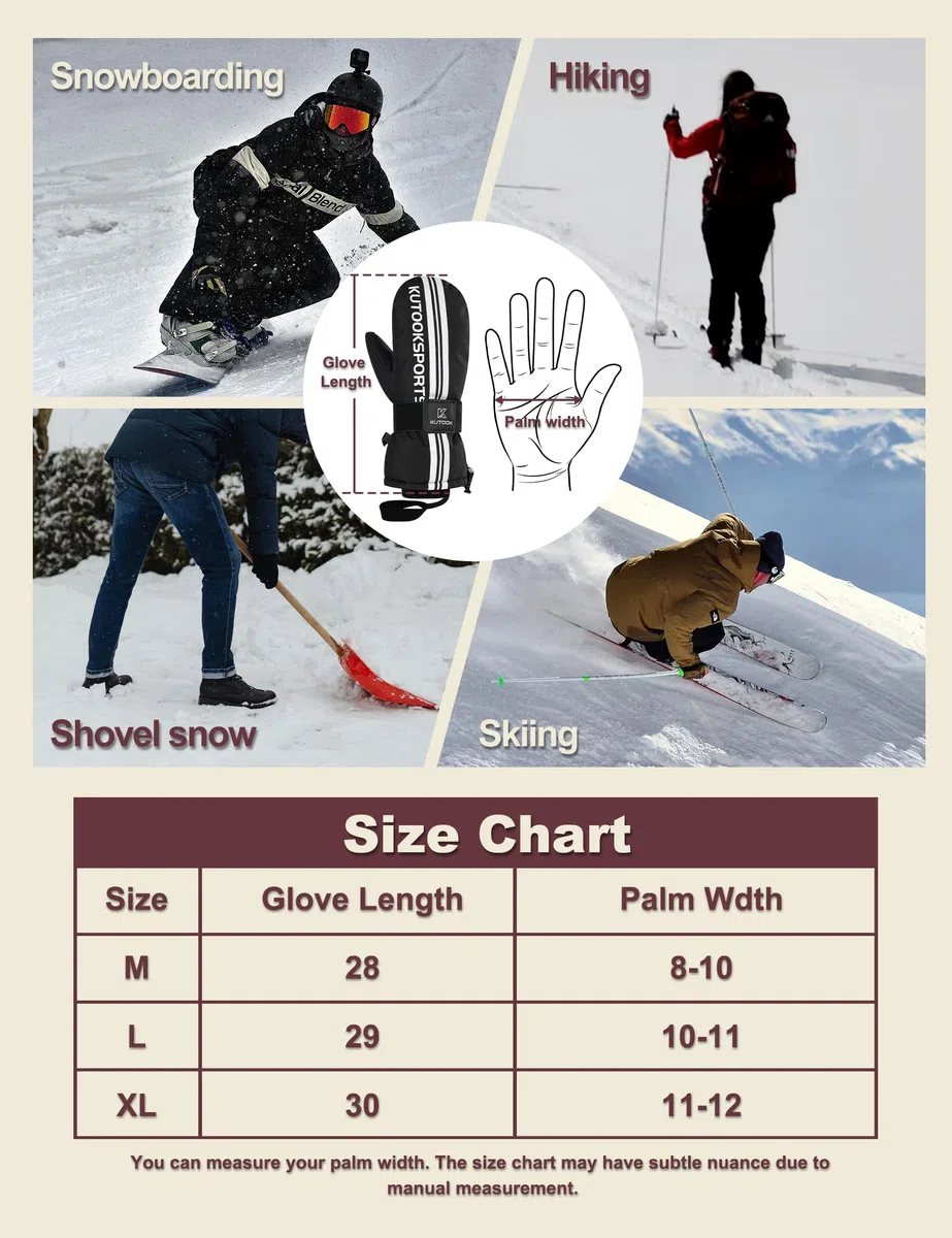KUTOOK Guanti da Sci e Snowboard Uomo e Donna Guanti da Sci Guanti da Neve Guanti Invernali Touchscreen Impermeabili Antivento per Sport Outdoor