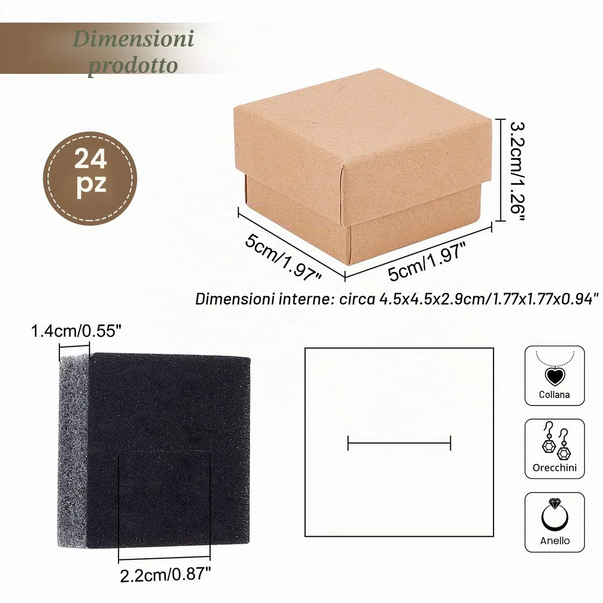 NBEADS 24 Pezzi Scatola per Gioielli, Contenitore di Regalo Al Dettaglio di Carta di Scatole di Gioielli di Cartone Marrone Kraft per Anniversari, Matrimoni O Compleanni, 5X5X3cm