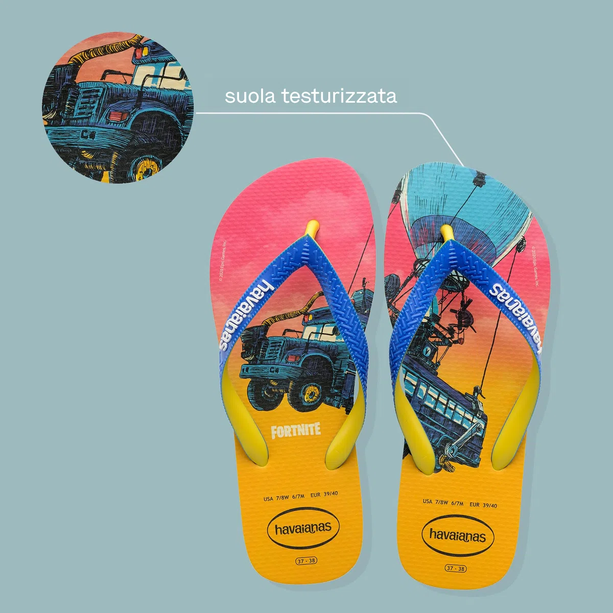 Havaianas - Top Fortnite, Comfortable, Durable, and Lightweight Flip-Flops, Featuring Iconic Moments from the Game, Non-Slip Sole, Adults Unisex