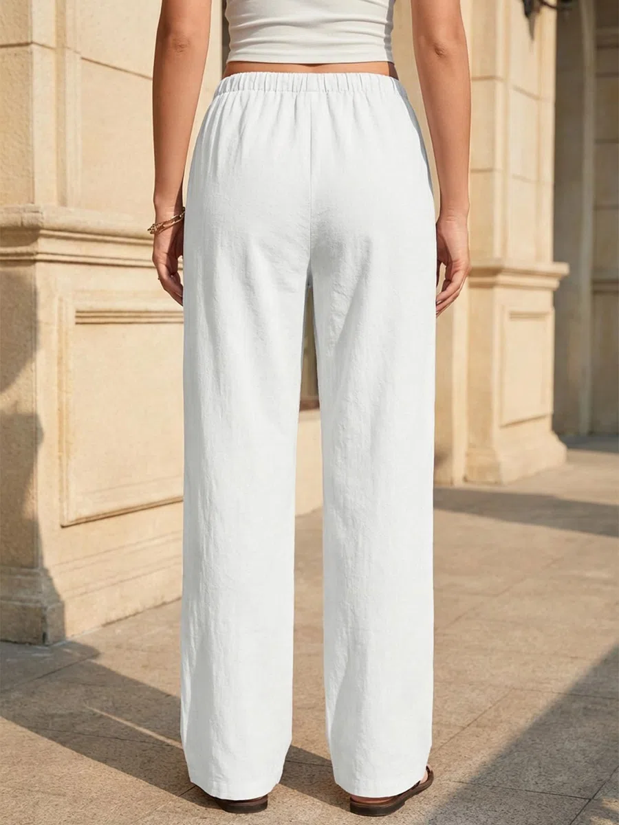 Cicy Bell Pantaloni da donna in cotone, per il tempo libero, elasticizzati, con coulisse, con tasche