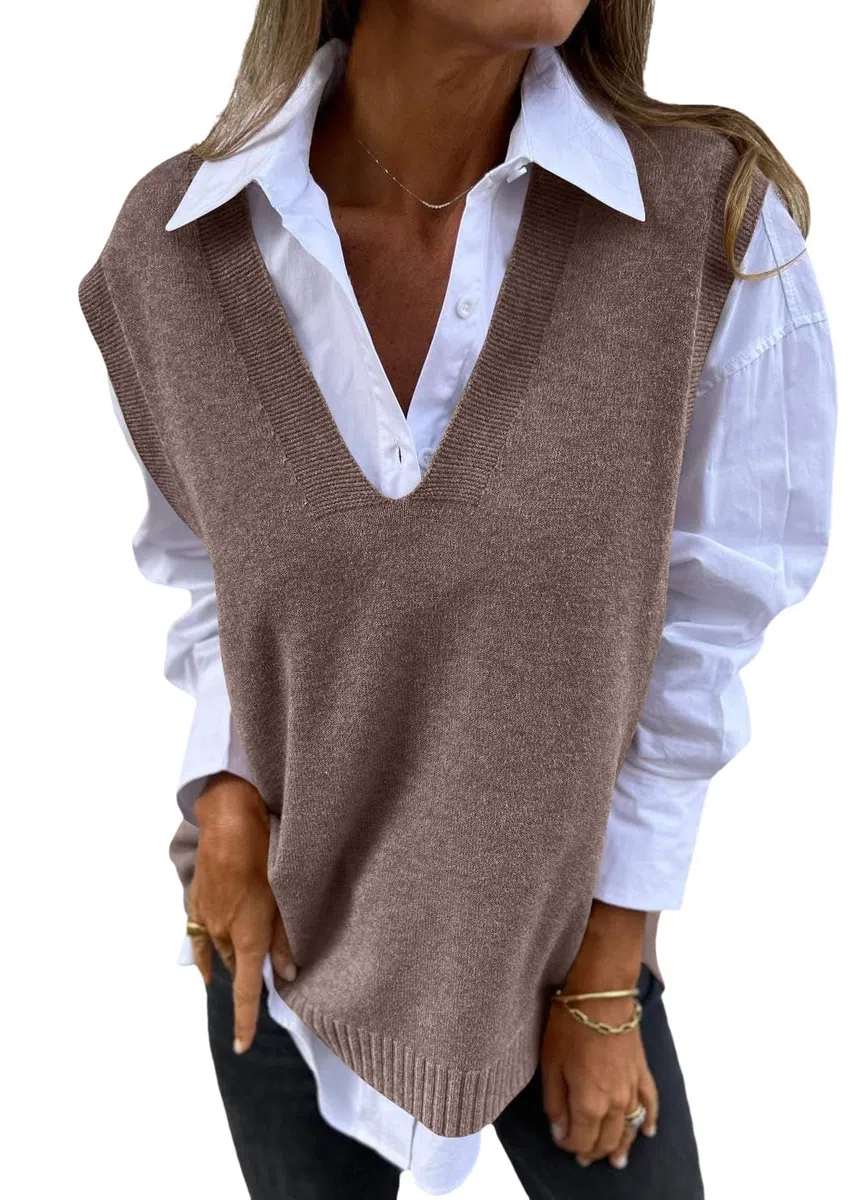 shownicer Maglione Gilet Donna Senza Maniche Scollo a V Pullover Sciolto Cardigan Invernale Vintage Natale Maglia Canotta Autunno Casuale Pullover Gilet Top