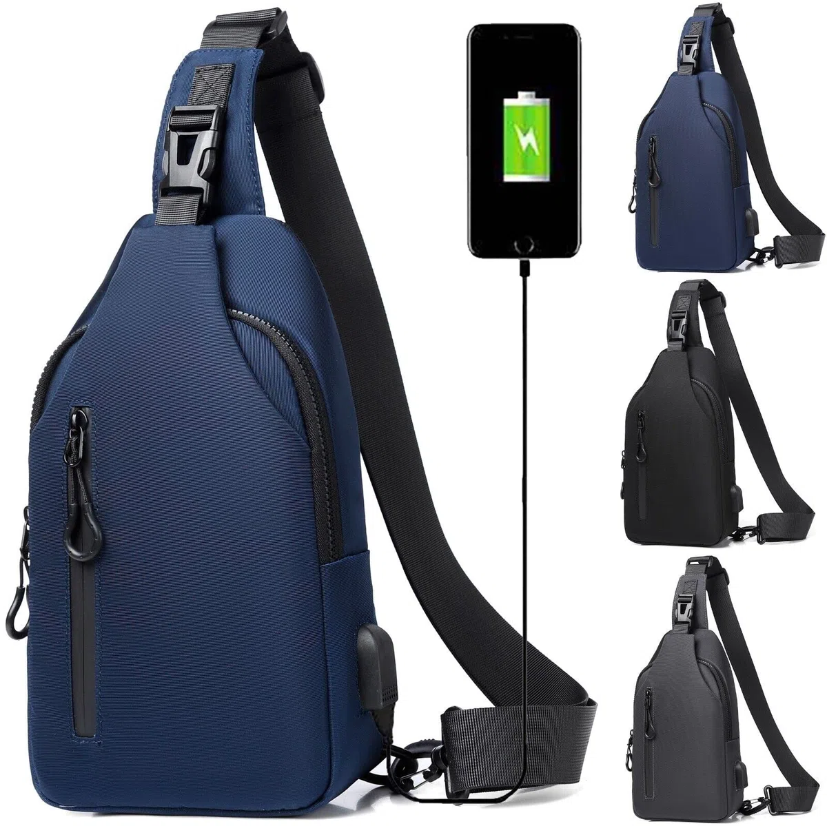 Mixroom - Monospalla Borsa Uomo Zaino Zainetto borsello a Tracolla Petto Porta USB Z26