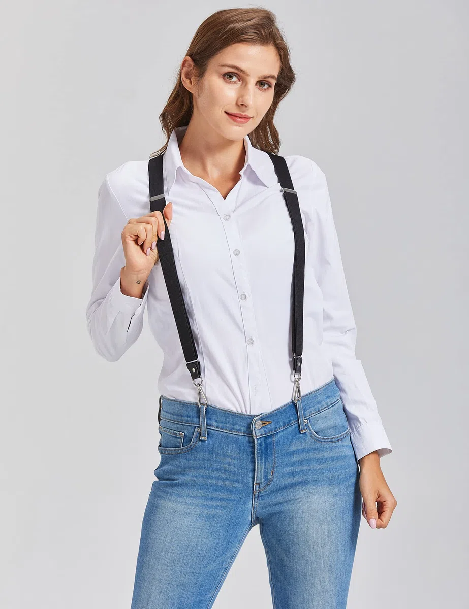 Bretelle da donna e da uomo, extra forti, 2,5 cm, con moschettone, cinghie elastiche per jeans
