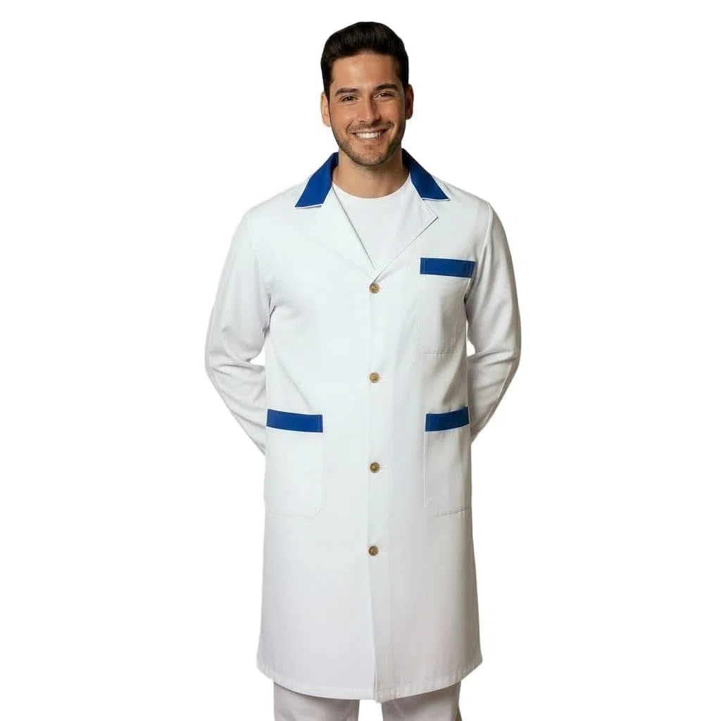 Camice da Lavoro Uomo, Bianco con Bordi Colorati, 100% Made in Italy,Macellaio,Alimentari