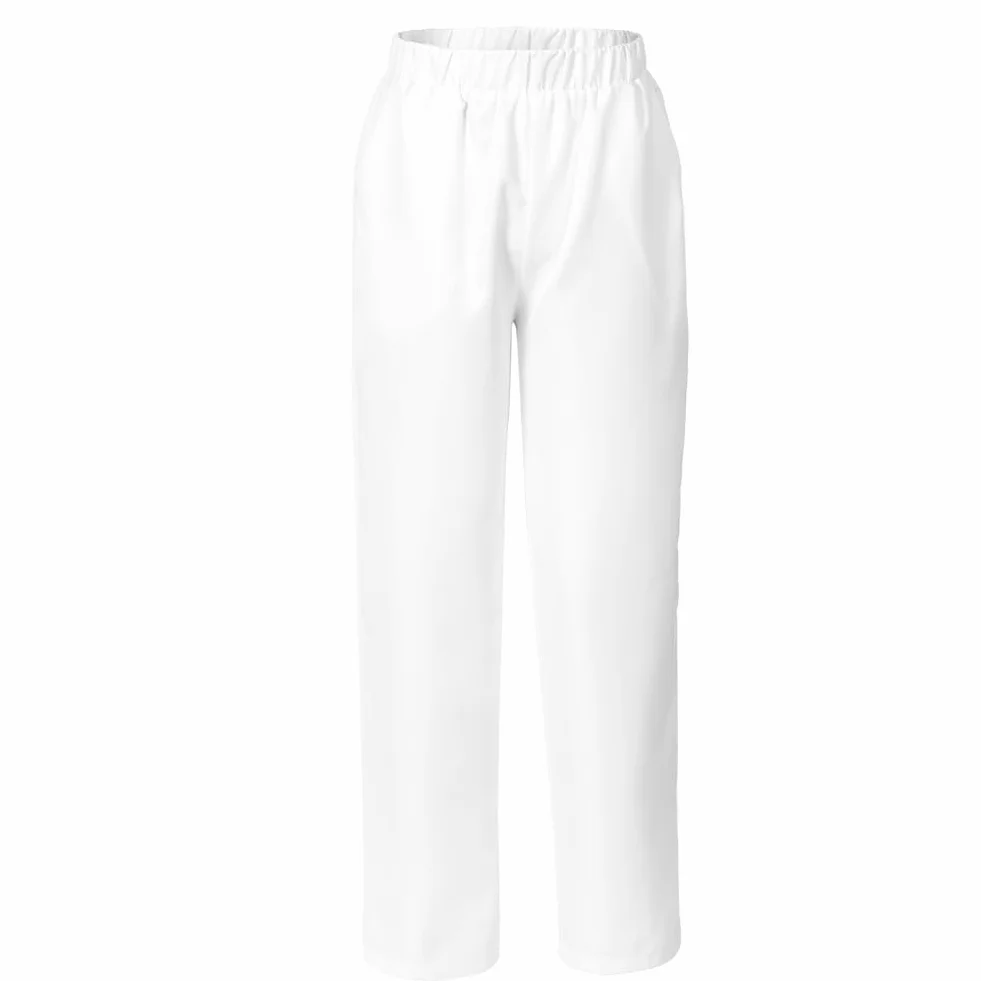 AUYAO Pantaloni Infermiere, Donna Pantaloni da Lavoro Sanitario, Pantalone Unisex Vita Uniforme di Lavoro, Donna Uniformi Sanitarie con Elastico in Vita e Tasche, per Clinica Ospedale, Bianco