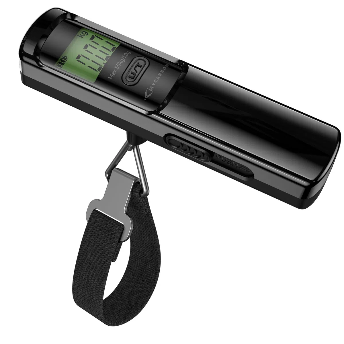 MYCARBON Bilancia Pesa Valigie da Viaggio con Dinamo Incorporata, LCD Display, 50kg(110lb), non Necessita di Batterie, Leggera, Portatile