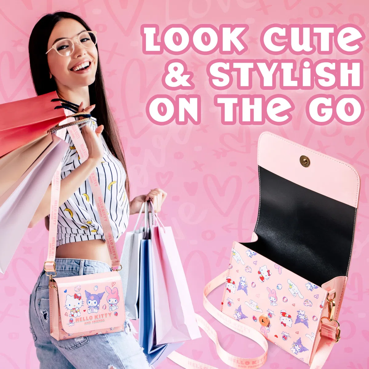 Hello Kitty Sanrio Borsa Tracolla Bambina Kawaii Borsetta Ragazza Donna Kuromi My Melody Shopping Viaggi Idee Regalo Anime