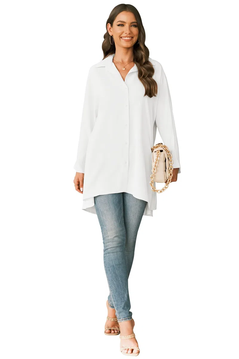 Cicy Bell Camicetta da Donna con Scollo a V T-Shirt a Maniche Lunghe in Raso con Bottoni Top a Tunica Casual