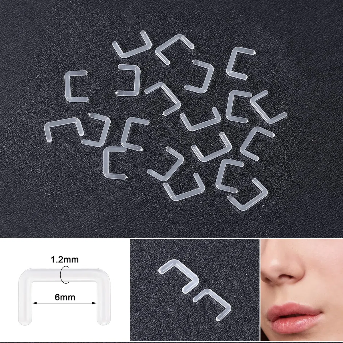 ZS 15 Pezzi Plastica Naso Septum Anello Distanziatore per Chirurgia Lavoro, 14G 16G Trasparente Flexible Bioflex Septum Retainer Nascosto Gioielli per Piercing
