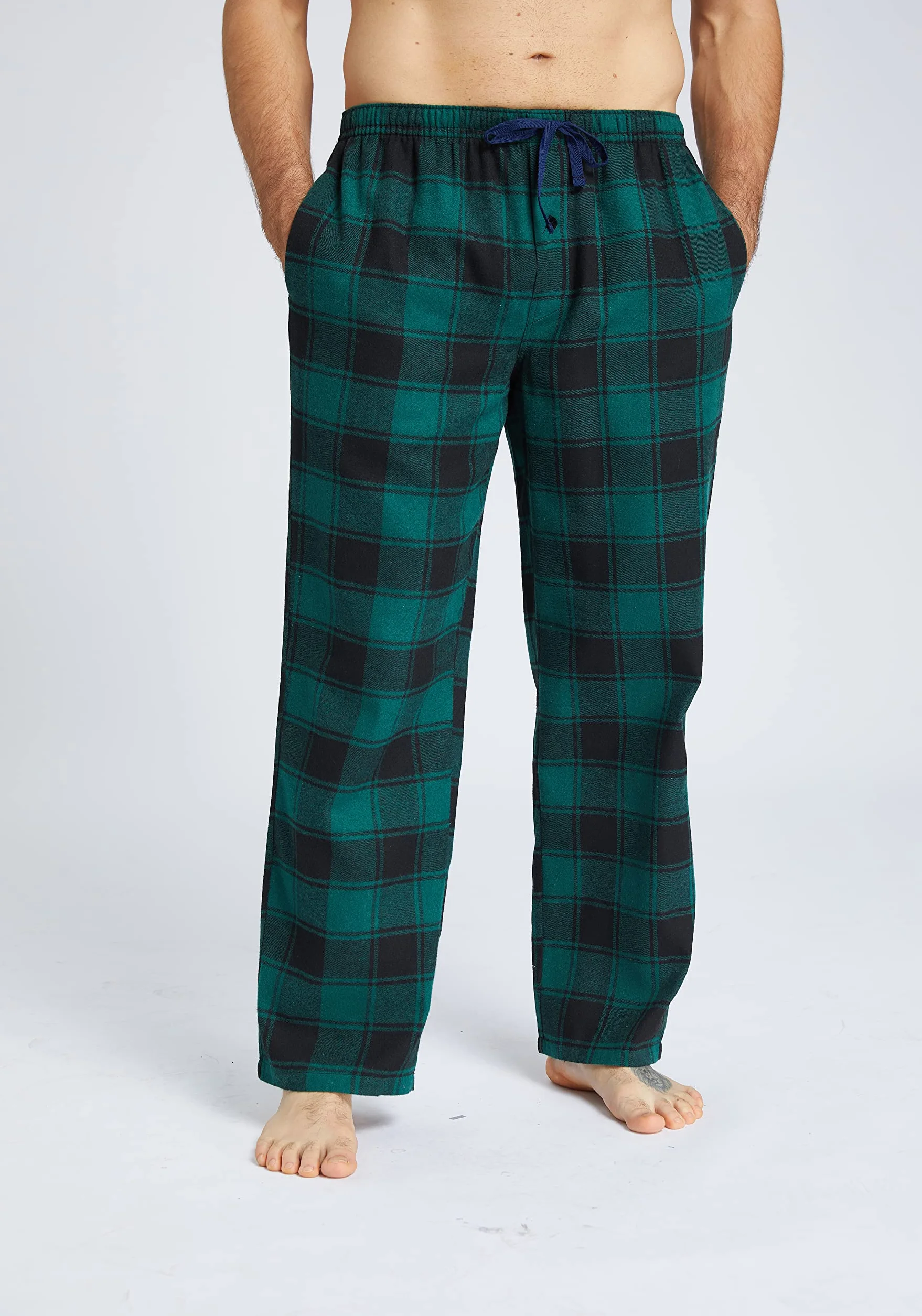 Pantaloni del pigiama da uomo in flanella di cotone con tasche laterali e coulisse, pantaloni da notte lunghi e rilassanti per la casa