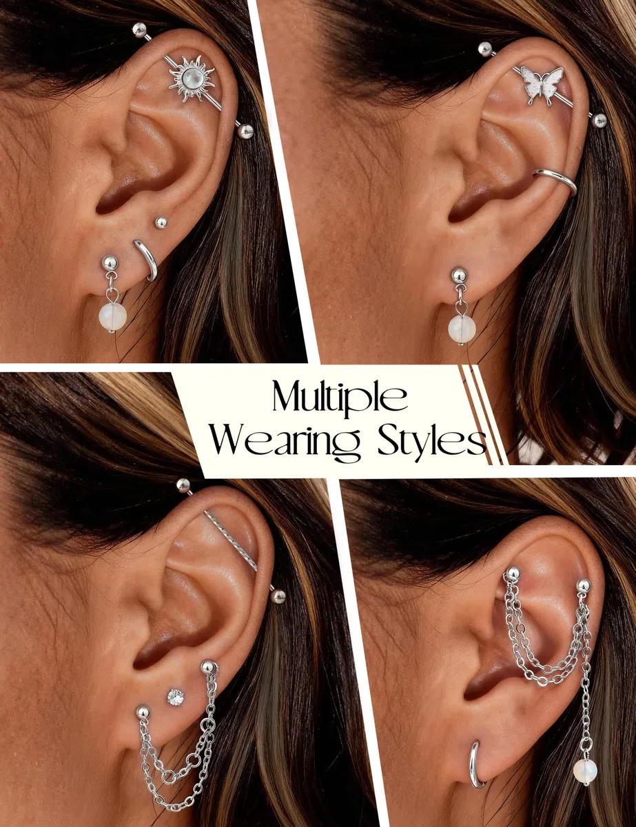 ADRAMATA 14G 16G Industrial Piercing Acciaio Chirurgico Industrial Piercing Orecchini Donna Uomo Industriale Orecchini Piercing Cartilagine Helix Piercing Oro Argento Industrial Piercing Gioielli