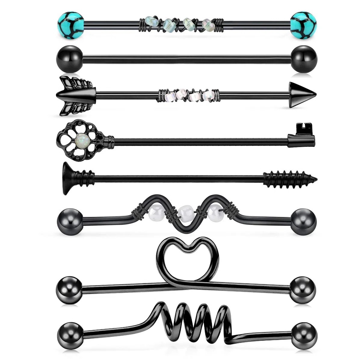 Industrial Piercing 14G Acciaio Chirurgico Opale Cuore Impalcature Industriali Piercing Gioielli 35mm 38mm per Donna Uomo