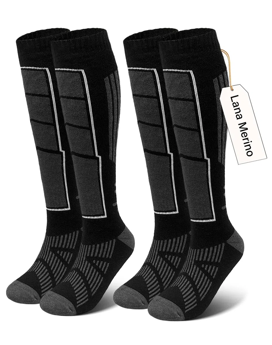 Calze da Sci e Trekking Uomo Donna 2 Paia Calzini Lunghi Termici in Lana Merino per Montagna Calzettoni Invernali Caldi - Idea Regalo Natale Taglia EU 39-46