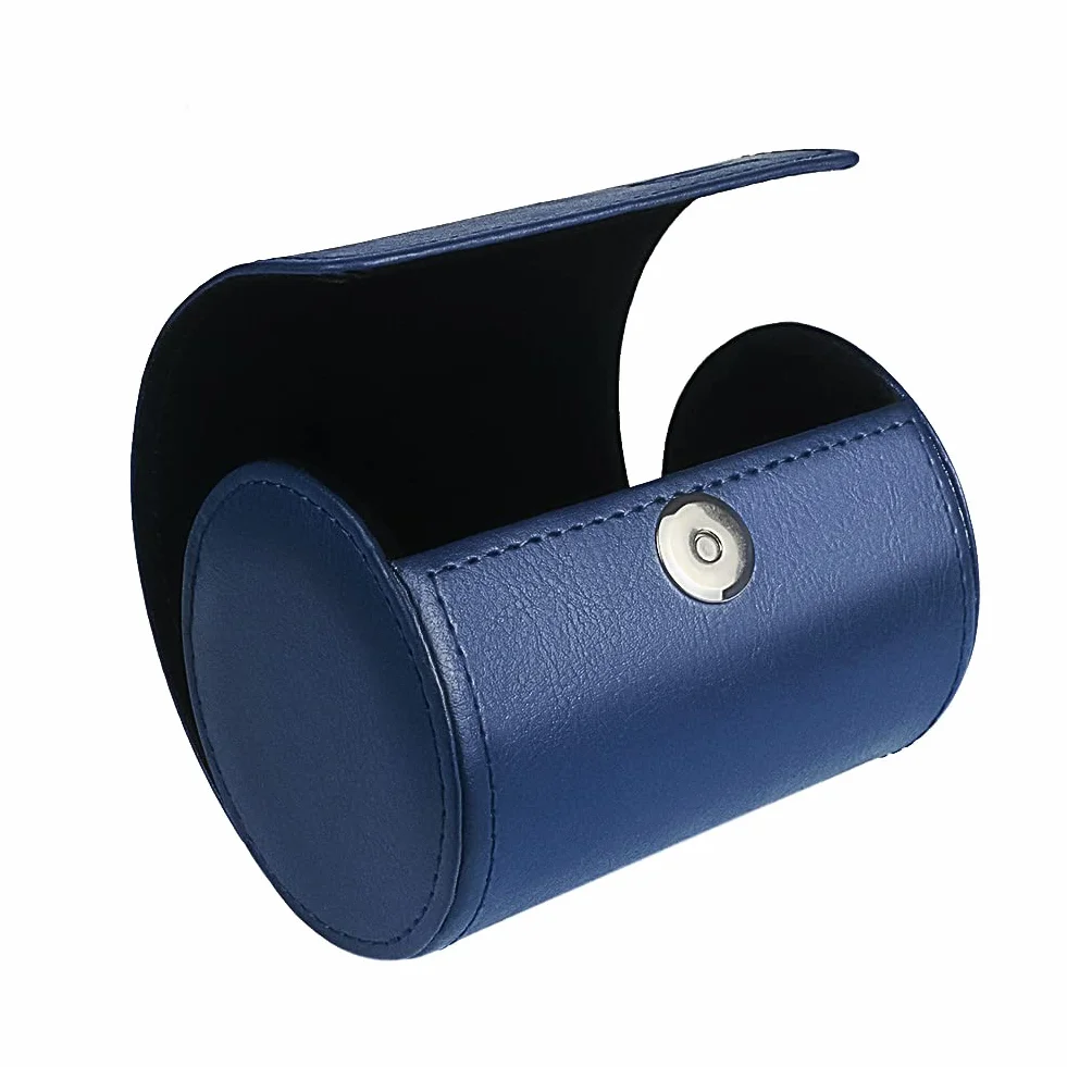Cassa per Cravatta a Forma di Cilindro per Cilindro in Pelle PU per Uomo -3,1 "x4,3 Blu