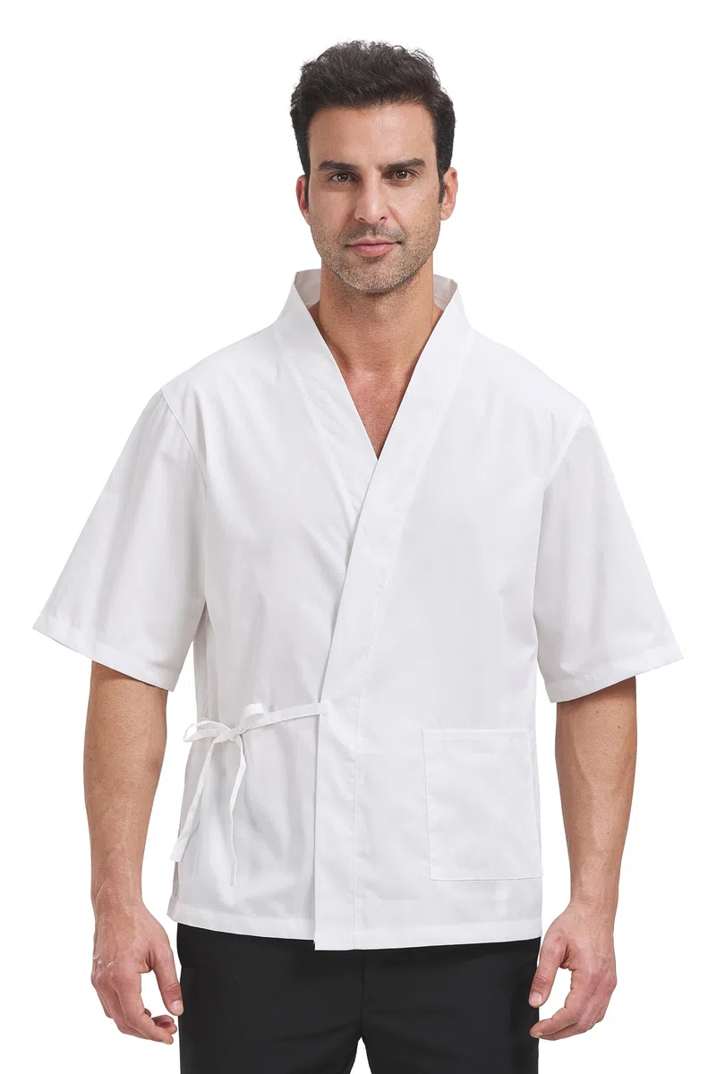 Nanxson Giacca da Chef in Cotone e Lino Stile Giapponese Traspirante Manica Corta da Cuoco Uniforme da Cuoco per Uomo CFM0074