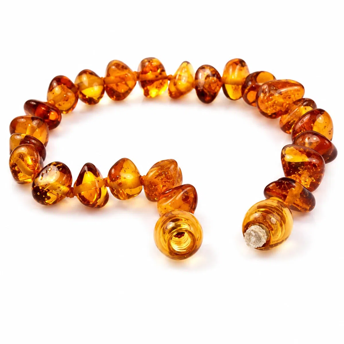 SilverAmber - Cavigliera/braccialetto in ambra baltica, color cognac, realizzata a mano, 100% perle di ambra genuina, di prima qualità, misure 12-25 cm
