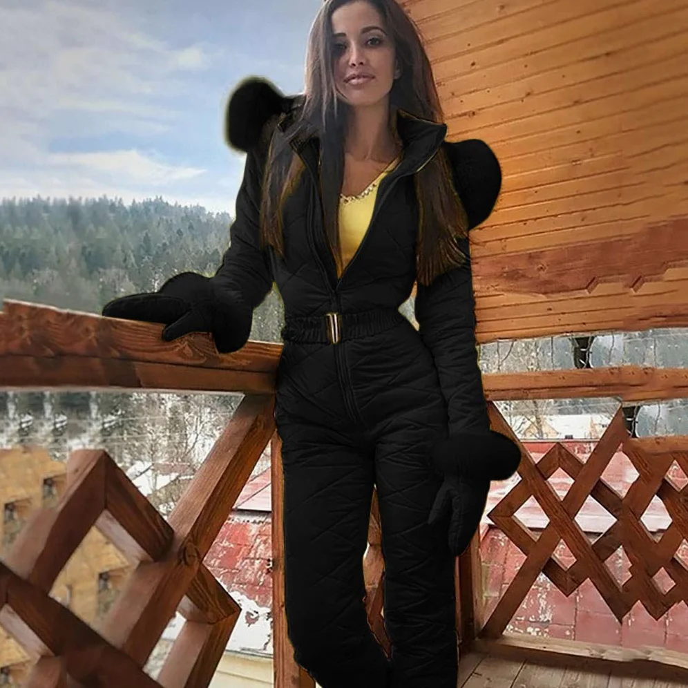 Generisch Tuta da sci da donna, per snowboard, abbigliamento sportivo, per attività all'aperto, alla moda, con chiusura lampo, spessa, casual, casual, abbigliamento invernale da donna
