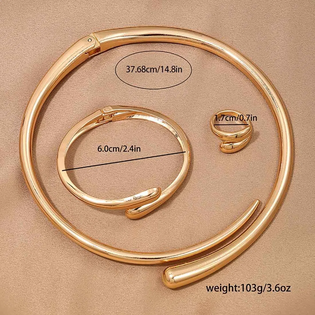Cubahop Geometrico Metallo Choker Collane Braccialetto Anelli Set Smooth Collana Catena Gioielli Regolabili per le Donne