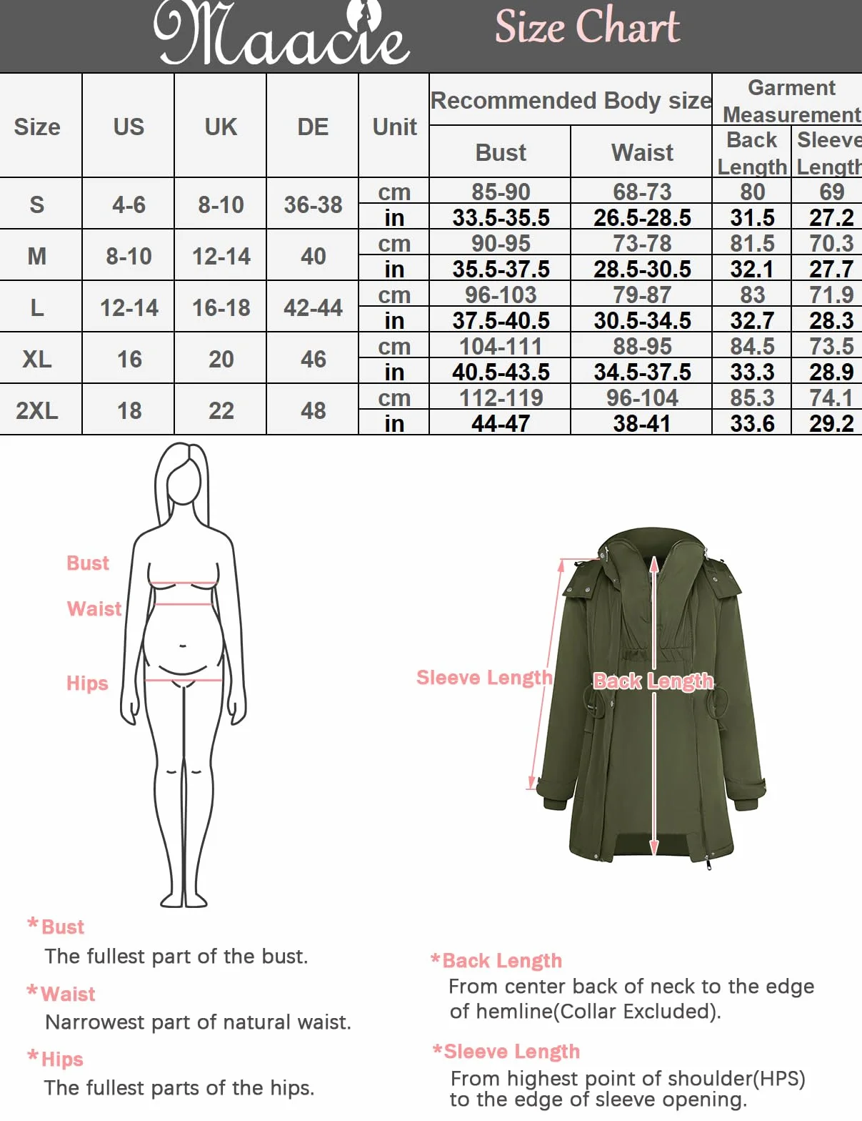 Maacie Umstands Giacca di Cotone 3 in 1 Inverno Lungo Buffer Piumino Parka con Cappuccio con Tasche Giacca di Cotone Impermeabile 2024