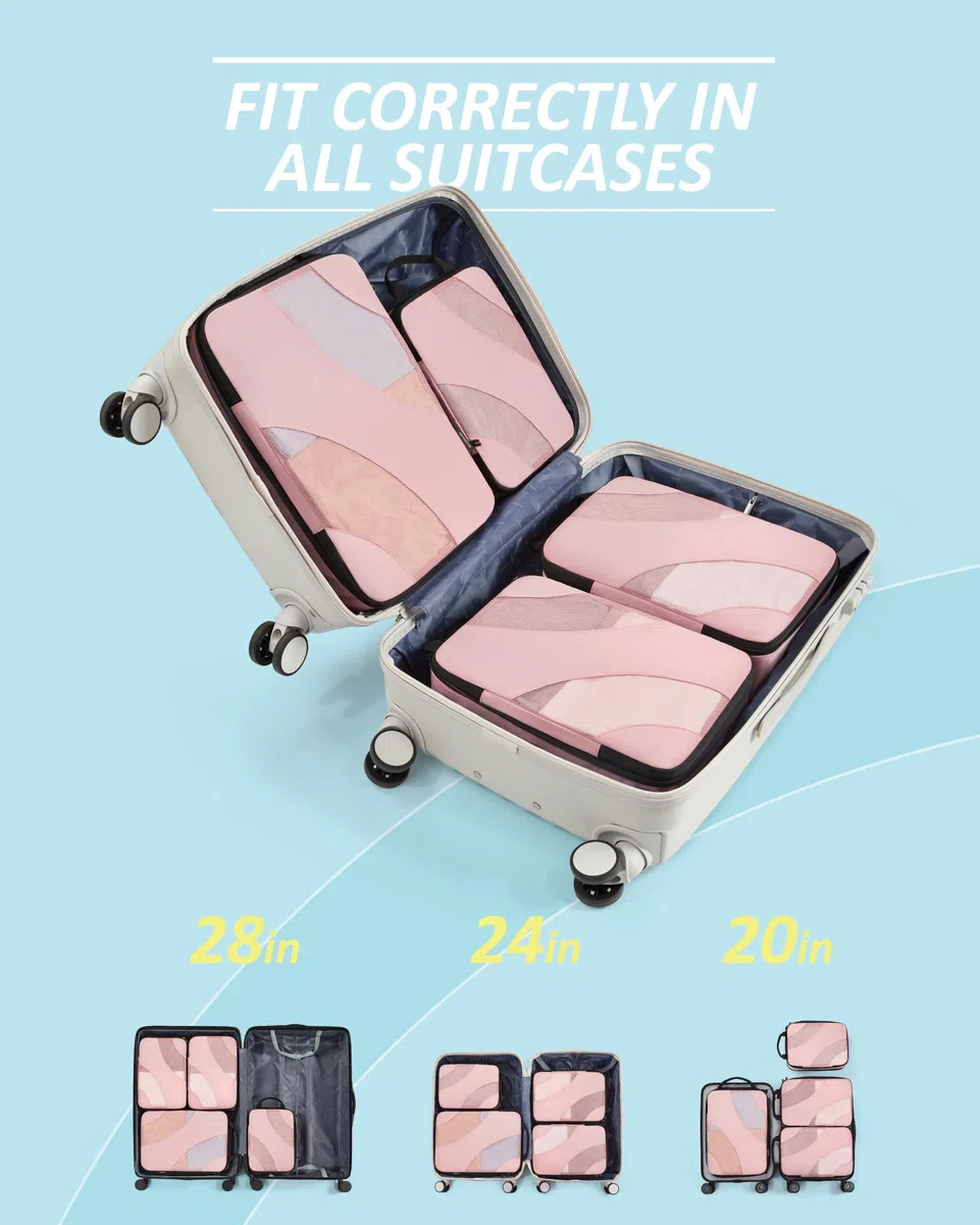 Compressione Packaging Dadi per Viaggi, BAGSMART 6 Set Viaggio Imballaggio Cubo per Valigia Compressione Valigia Organizer Bag, Colore: rosa., 4 pezzi