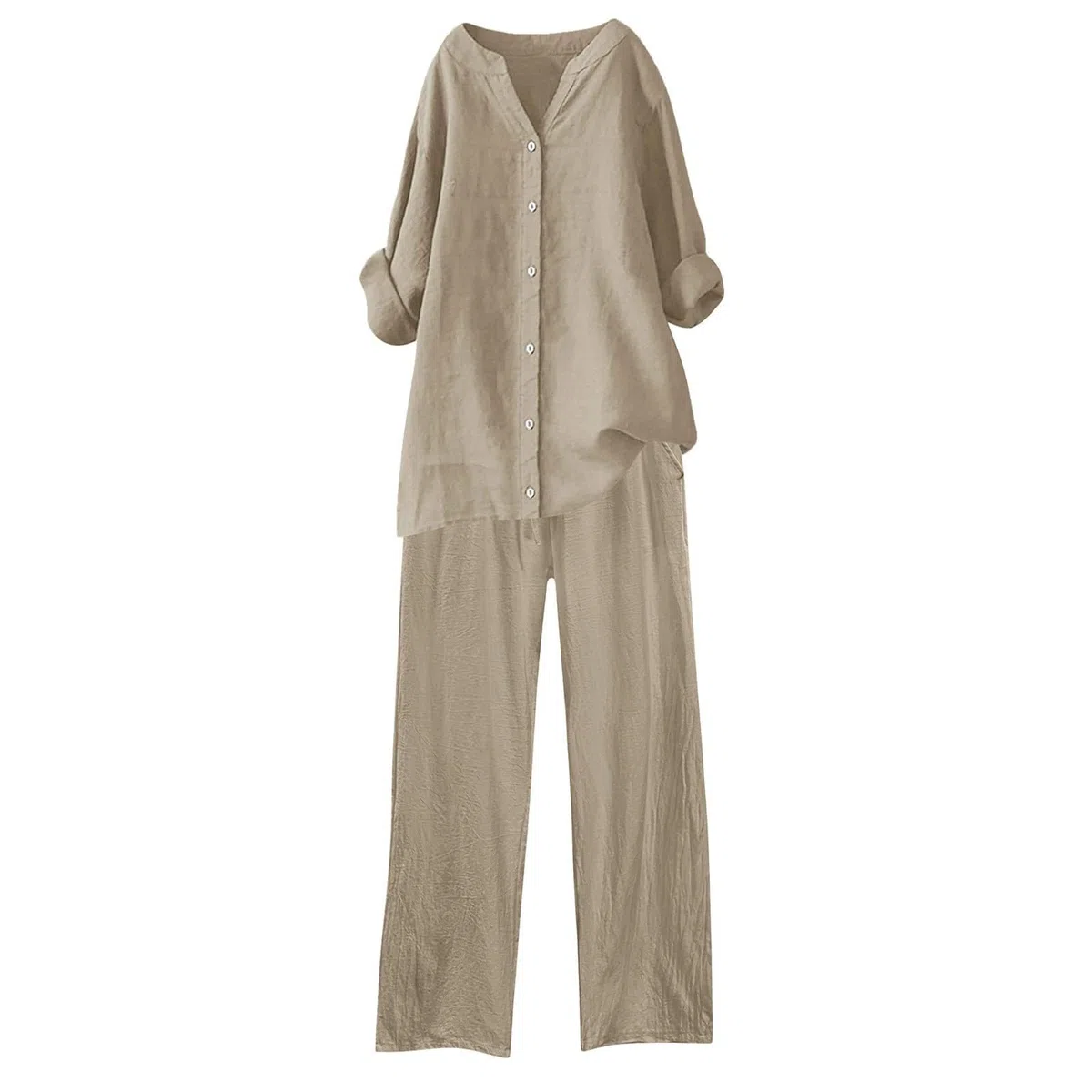 Tuta Lino Donna Estiva Elegante Coordinato Larghi Camicia + Pantaloni Leggera Cotone E Lino Estivo Tute Da Ginnastica Primavera Curvy Set Due Pezzi Maniche 3/4 Jogging Traspirante Set Spiaggia