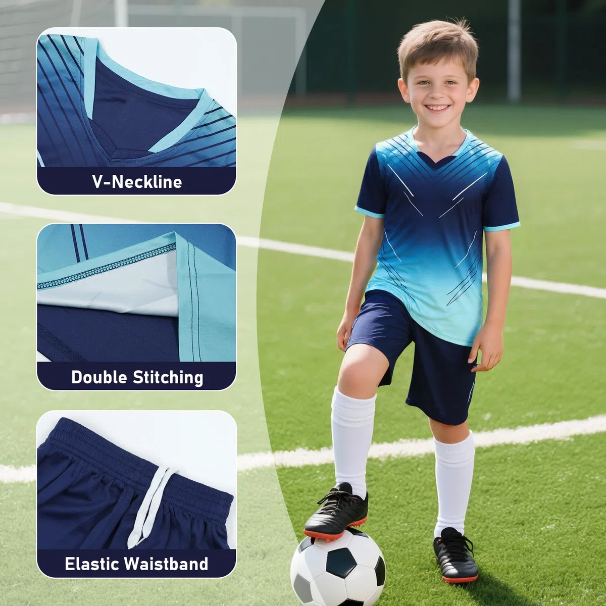 Maglia da Calcio Ragazzi Asciugatura Rapida 2 Pezzi Traspirante Leggero Abbigliamento Sportivo per Bambini 7-13 Anni
