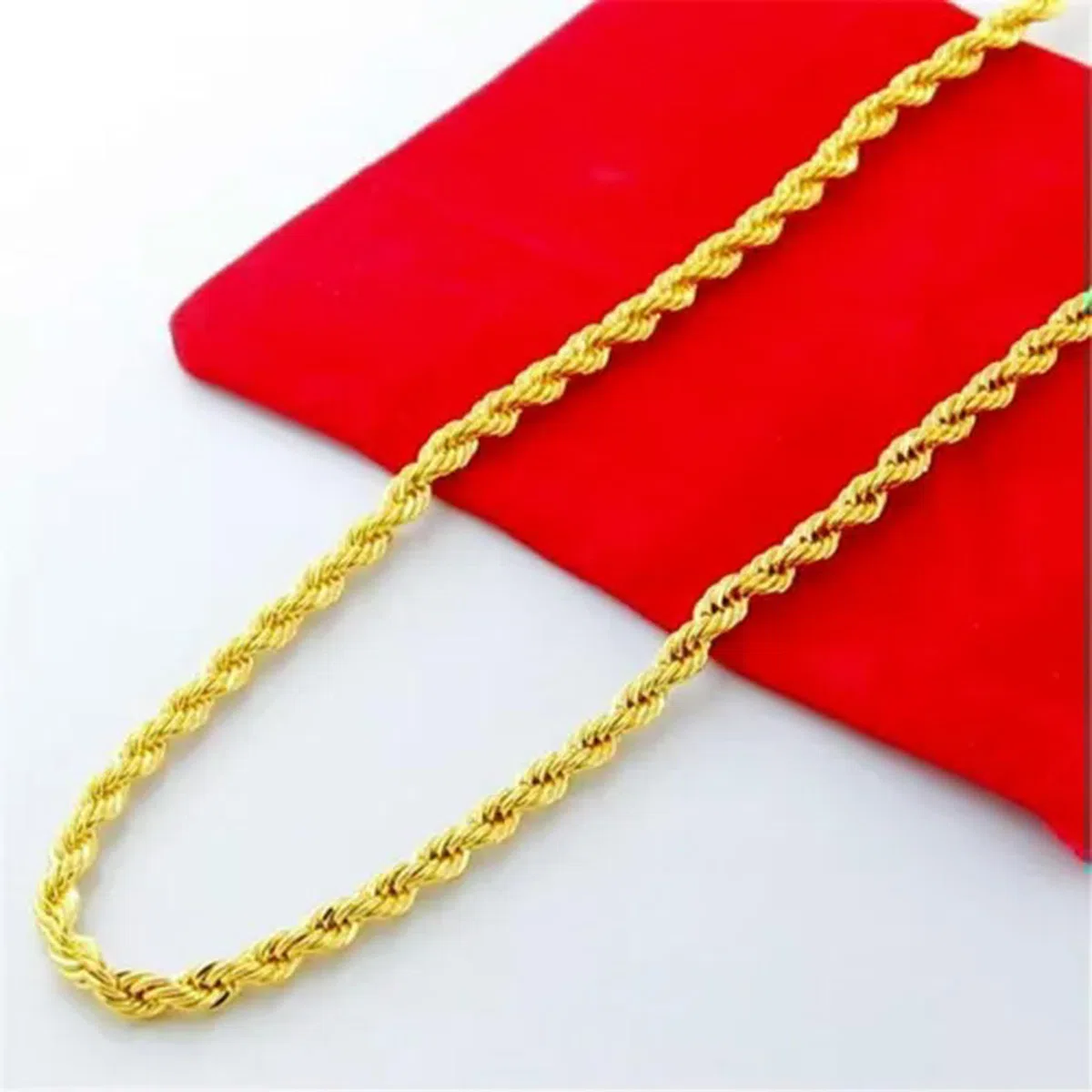 Collana placcata Oro 24K, Collana con Corda Intrecciata da 4 mm, Catena per Uomo e Donna, Regalo da 60 cm