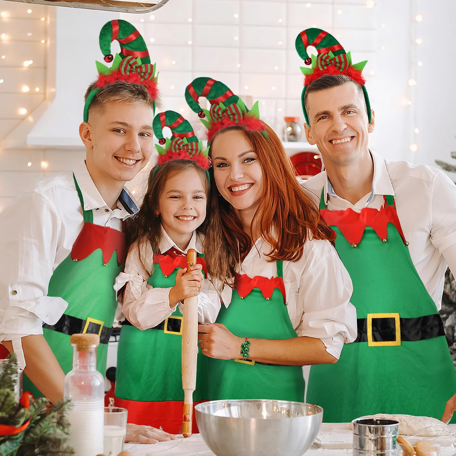 Costume Elfo Donna Uomo,Grembiule Natale Elfo Grembiule Cerchietto Elfo Calze Scarpe Elfo Costume Natale Accessori Elfo Cosplay Festa di Natale per Adult