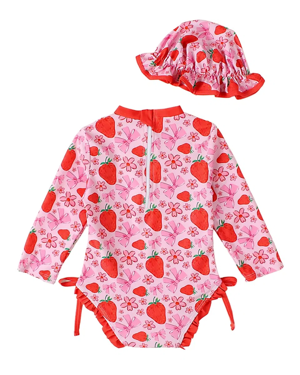 JiAmy Costume da bagno per bambina, con cappello da sole, a maniche lunghe, protezione UV, costume da bagno