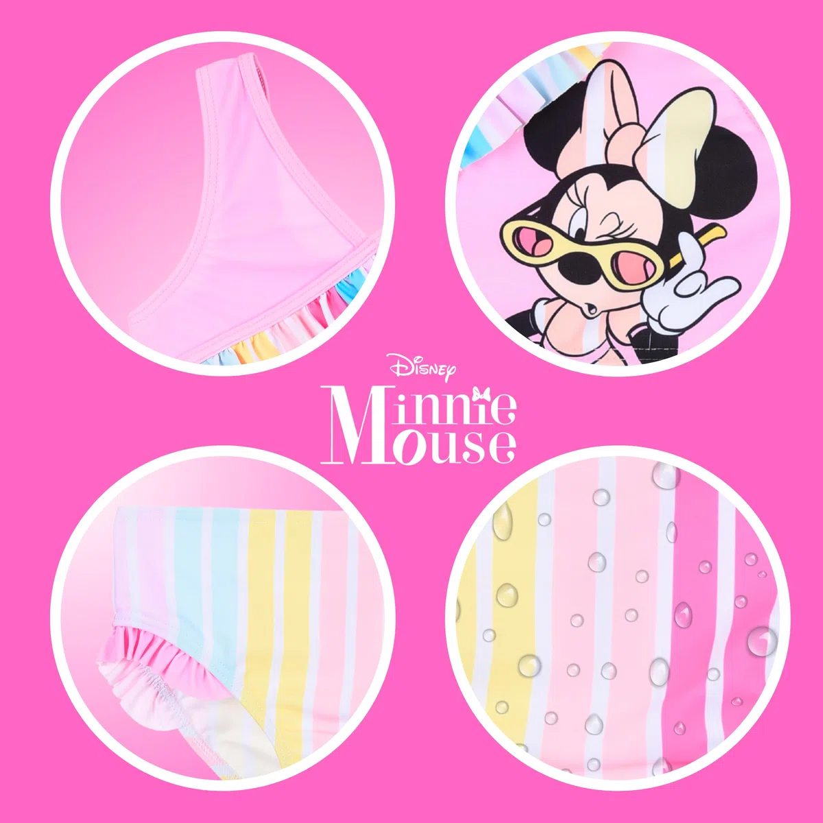 Disney Minnie Mouse Bikini per Bambine, Arcobaleno Costume da Bagno Due Pezzi Estivo per Ragazze, Taglia 3 Anni | Rosa