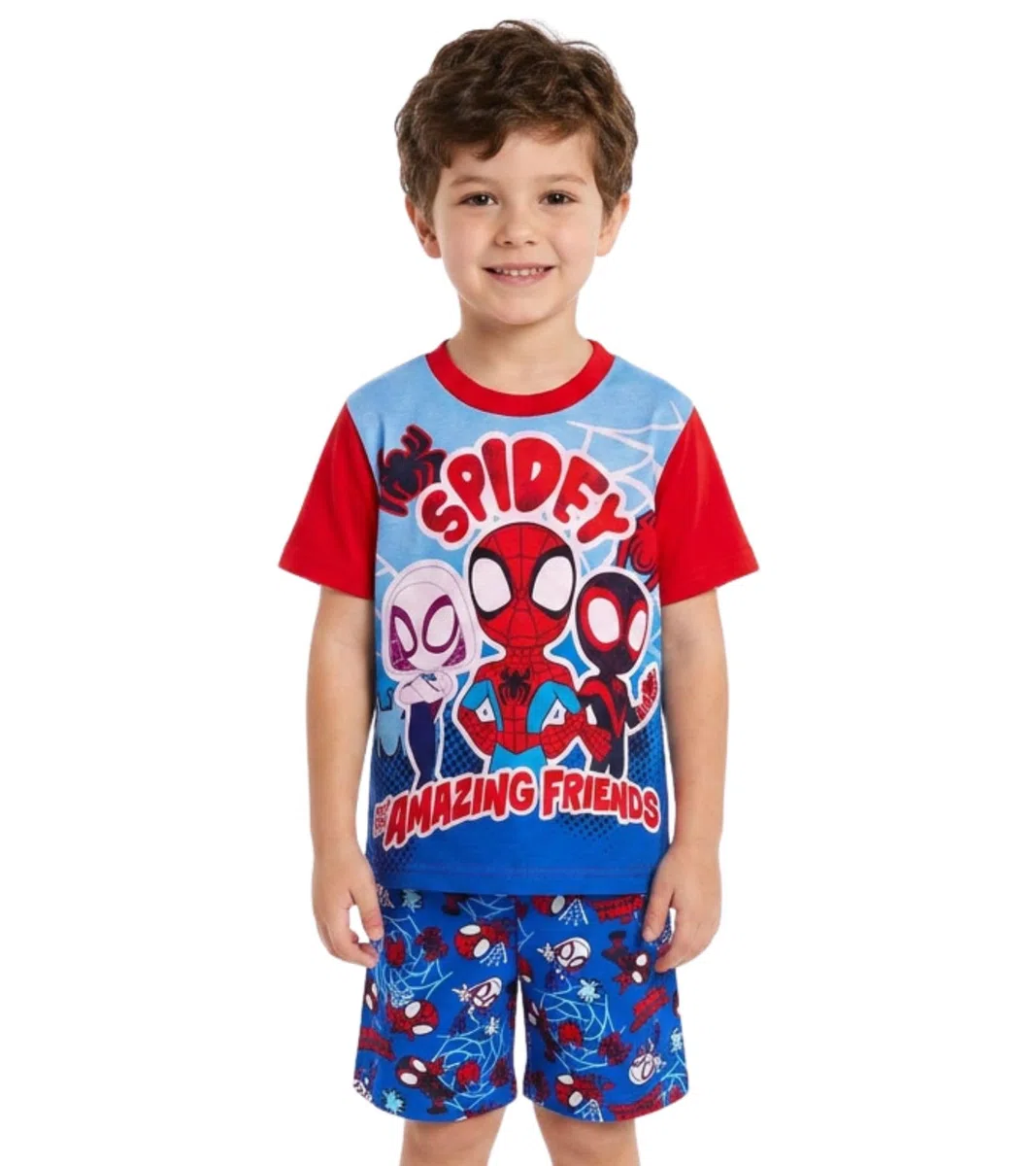 Marvel Spidey & His Amazing Friends Pigiama per ragazzi | Set pigiama corto Spider-Man | Biancheria da notte estiva in 100% cotone | Indumenti da notte per bambini da supereroe
