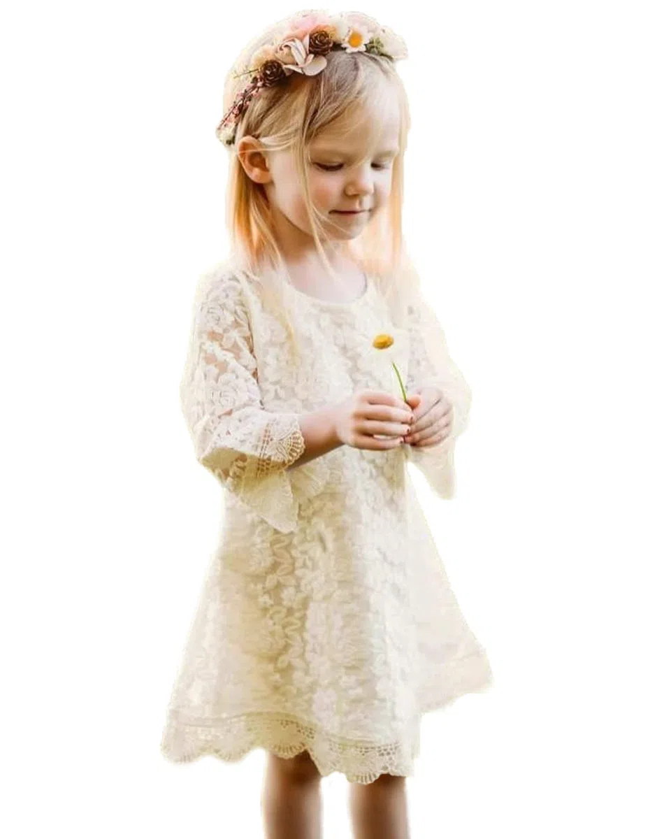 Vestito Bambina Elegante Fiori in Pizzo Natale Nozze Festa Damigella d'Onore 1-14 Anni